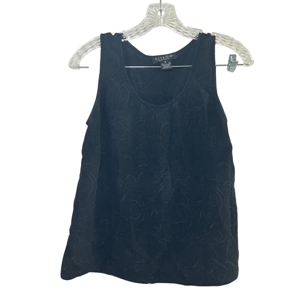 Citron Santa Monica Black Silk Tank Top Sleeveless Paisley  Classic Lined Blouse